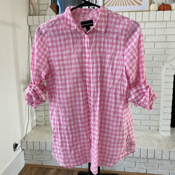 J. Crew boy fit pink gingham shirt - Picture 1 of 1